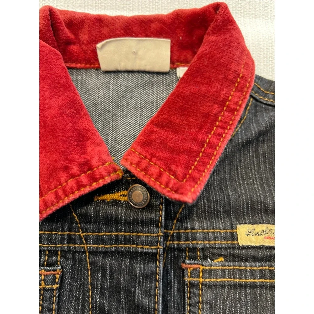 Levi‎ Strauss Signature Girls 24M Dark Wash Denim Jacket Red Corduroy Collar